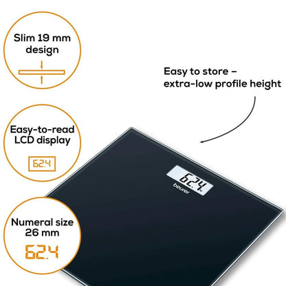 Beurer Digitale Personenwaage Beurer Gs10 Schwarz Glas 180 Kg