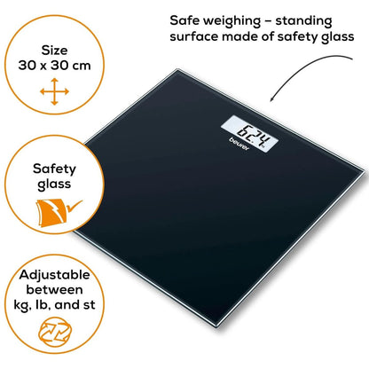 Beurer Digitale Personenwaage Beurer Gs10 Schwarz Glas 180 Kg